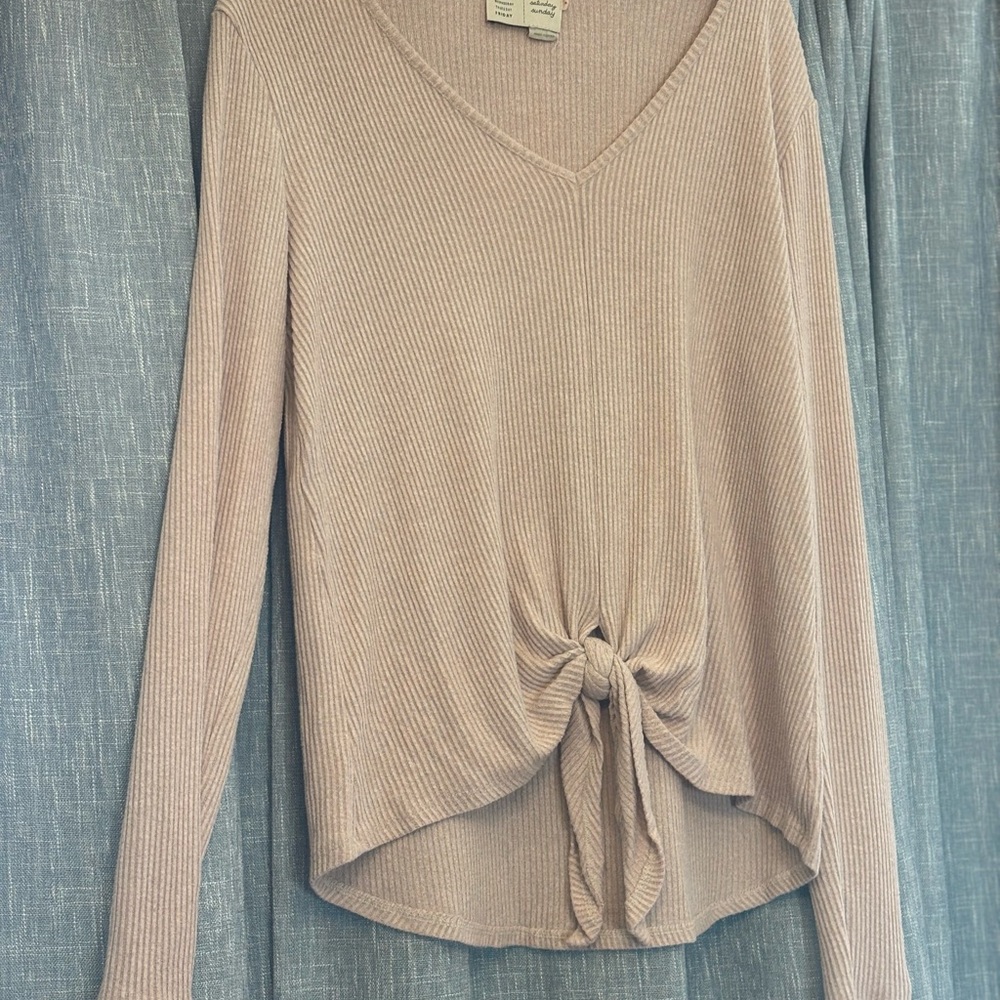 Anthropologie Taupe Long Sleeve Knit Top